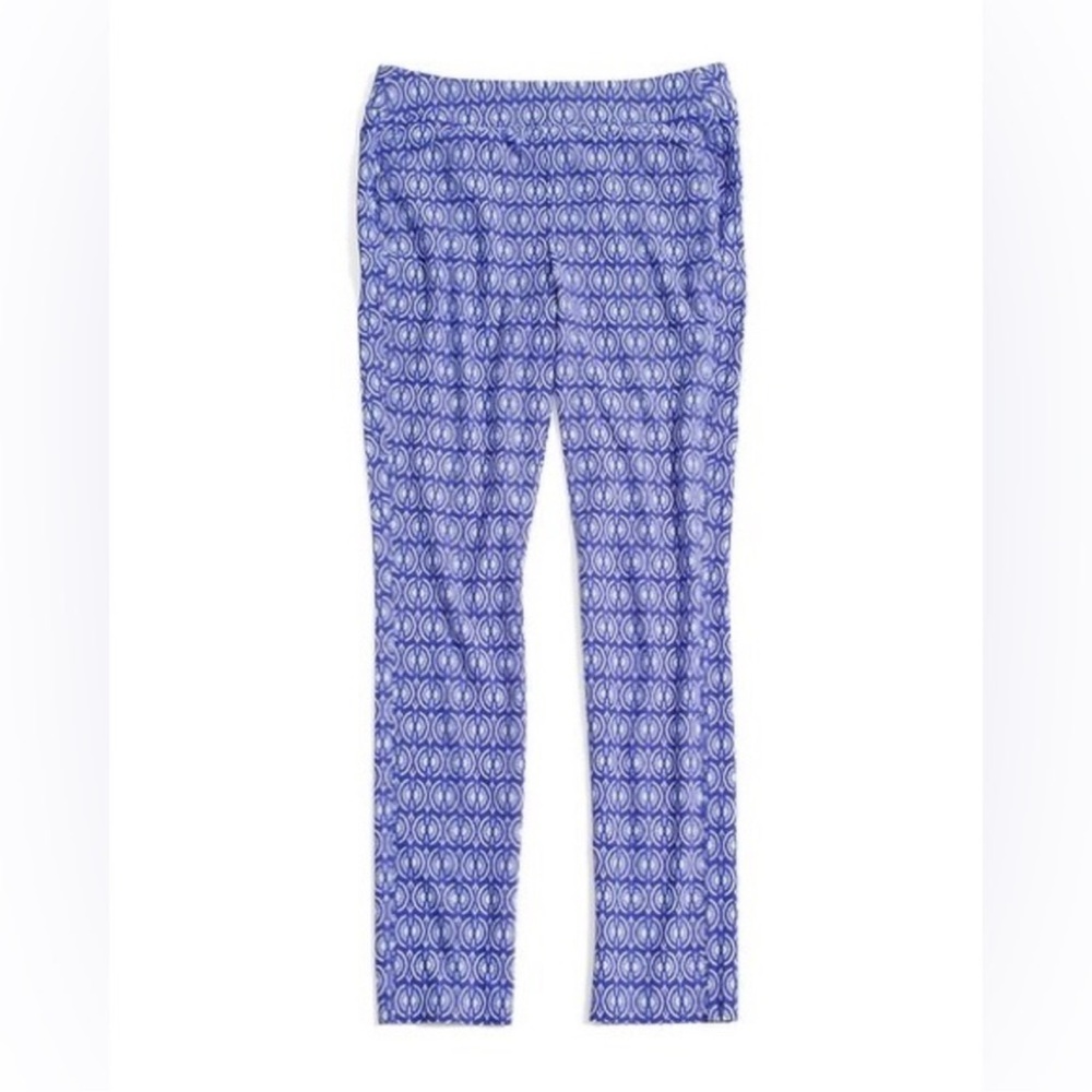 Chico’s‎ Travelers Printed Crepe Ankle Pants size 1 Pull On 8 Blue White Stretch